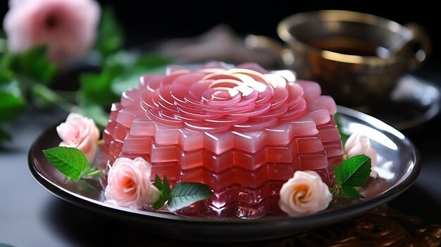 gelée sucrée en forme de rose dessert traditionnel thaïlandais à base de gélatine de sucre et de lait de coco