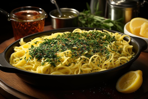 Photo gemelli savoureux avec du citron et du beurre d'herbes