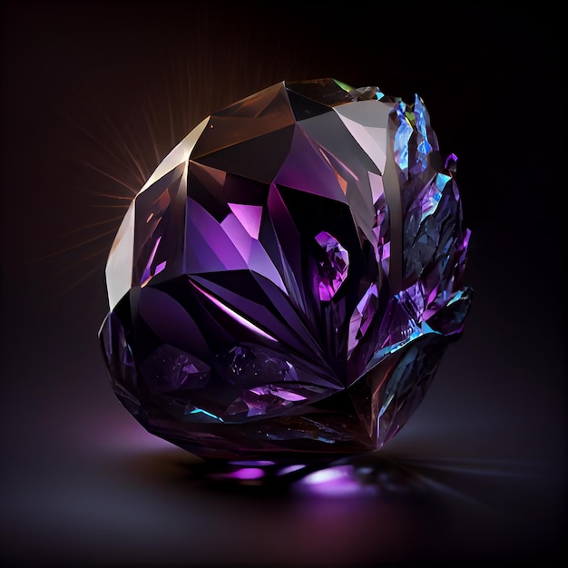 Gemme d'améthyste cristal violet isolé sur fond noir