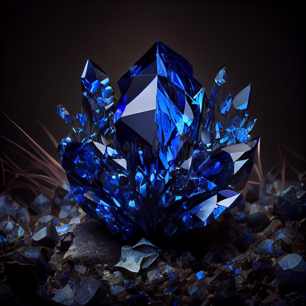 Gemme de saphir bleu cristal isolé sur fond noir