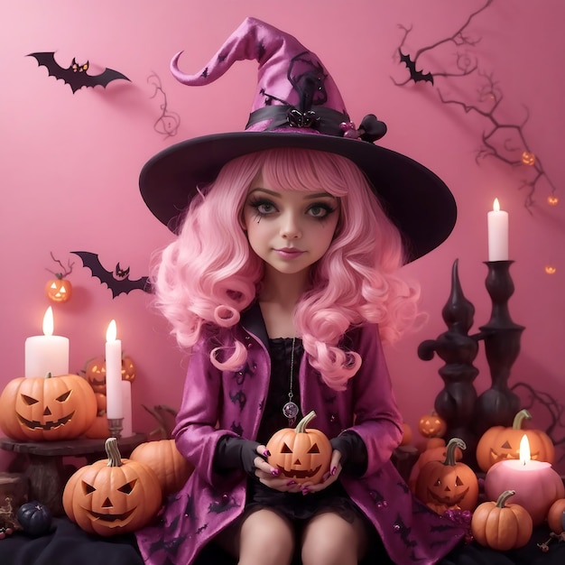 Générateur d'ambiance de sorcière rose d'Halloween par ai