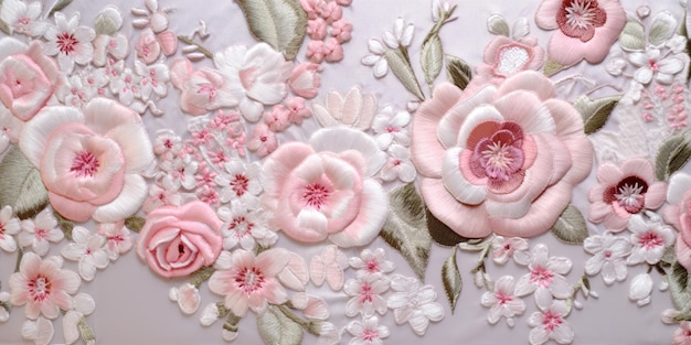 Génératif AI brodé shabby chic baroque rose clair motif d'impression florale