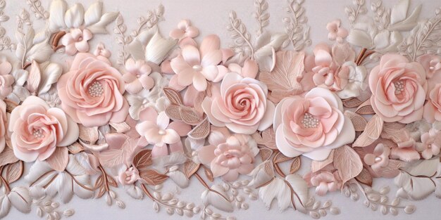 Génératif AI brodé shabby chic baroque rose clair motif d'impression florale