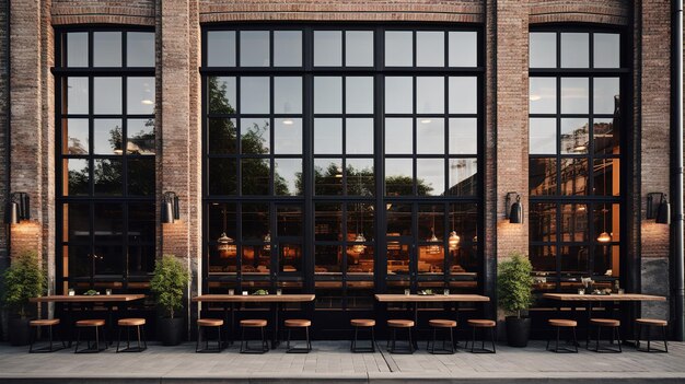 Génératif AI extérieur noir café restaurant ou magasin façade de rue de bâtiment urbain