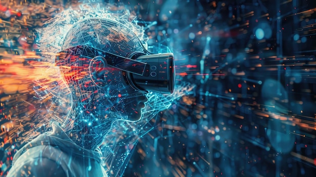 Génération de contenu d'IA Personne immergée dans le monde de la réalité virtuelle avec des lunettes créées par une IA avancée