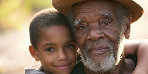 Photo des générations unies un homme âgé et un jeune garçon posent pour une photo