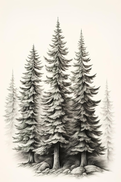 Photo generative ai aquarelle forêt de sapins pour l'impression d'affiches paysage forestier brumeux