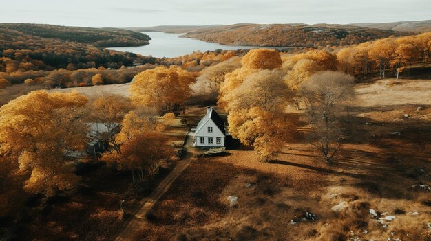 Générative AI Automne paysage esthétique panorama couleurs neutres atténuées