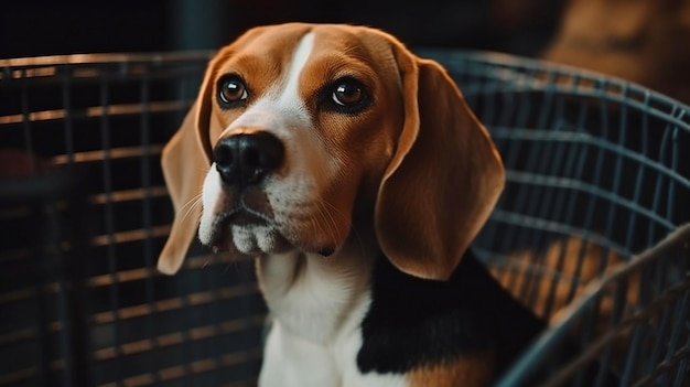 Generative AI un beagle dans un panier sur un panier