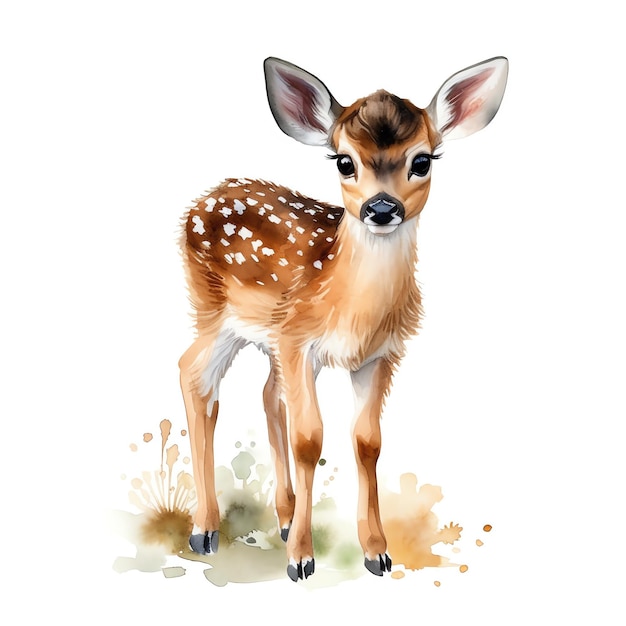 Generative AI Bébé antilope ludique profitant d'un repas d'herbe fraîche dans un style aquarelleGenerative AI