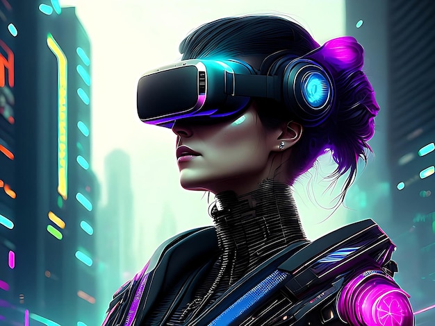 générative ai belle femme cyberpunk réalité virtuelle