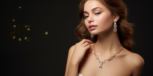 Générative AI Belle fille avec des bijoux sertis Femme dans un collier avec une bague