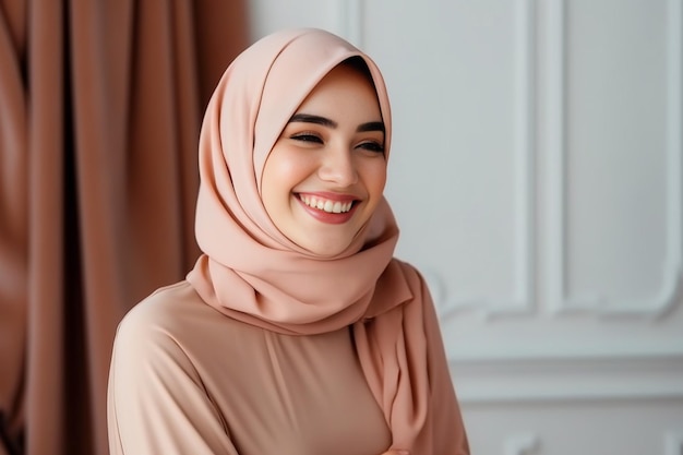 Generative AI Belle jeune femme musulmane souriante et ravie dans un style traditionnel
