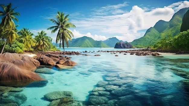 Générative AI Belle plage des Seychelles océan ou paysage marin vacances au paradis