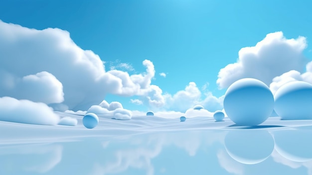 Photo generative ai bleu nuages 3d fantastiques sur le sol ciel et paysage couleurs douces