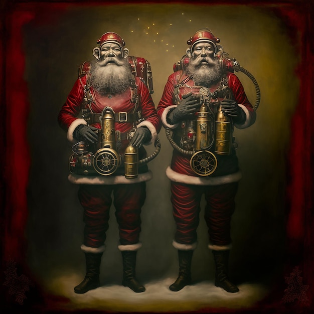 Generative ai creepy spooky Santa Claus twins Horror couple of evil Santa