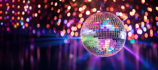 Generative AI Disco fête de balle brillante reflétant des lumières colorées pour la diffusion de musique clubs de nuit bannières musicales