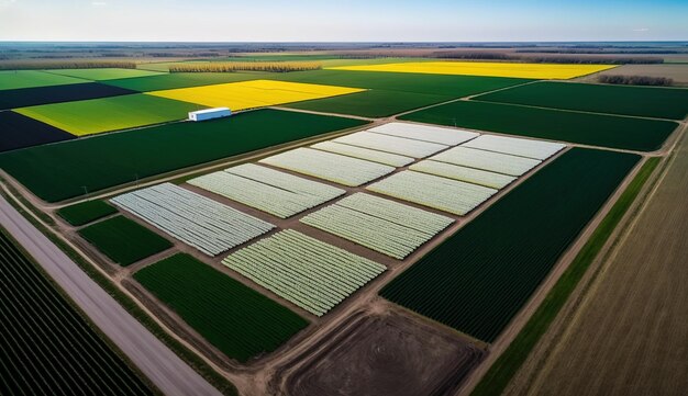 Generative AI Farm paysage champs de blé agricoles belle campagne route de campagne