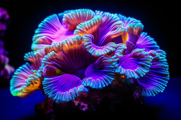 Generative AI Hammer Coral est un grand corail pierreux polype appelé Euphyllia sous fluorescent