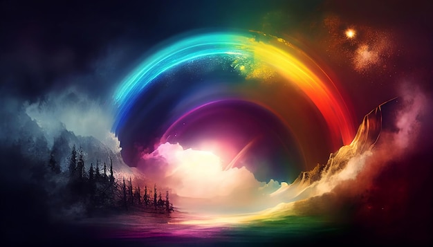 Générative AI Illustration Rainbow Haze Créez une image rêveuse et éthérée