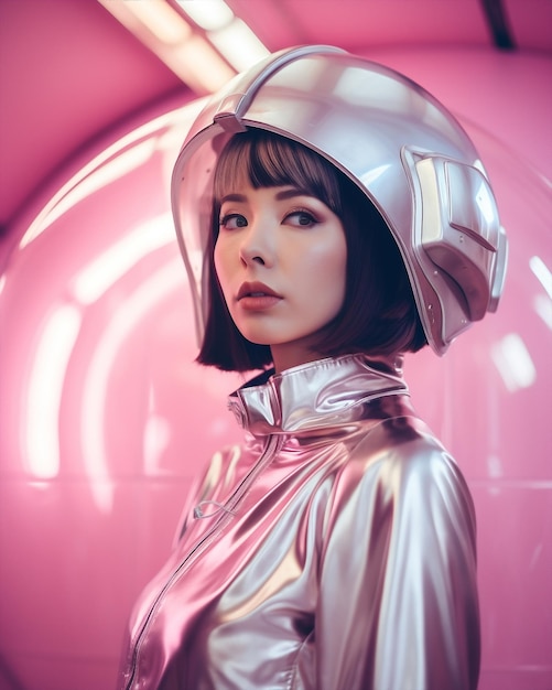 Générative ai jeune femme à la mode futuriste asiatique posant