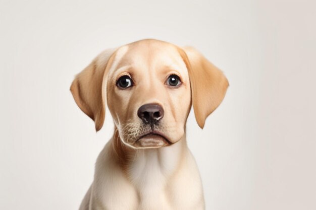 Générative AI Mignon petit chien Labrador Retriever sur fond bleu en studio