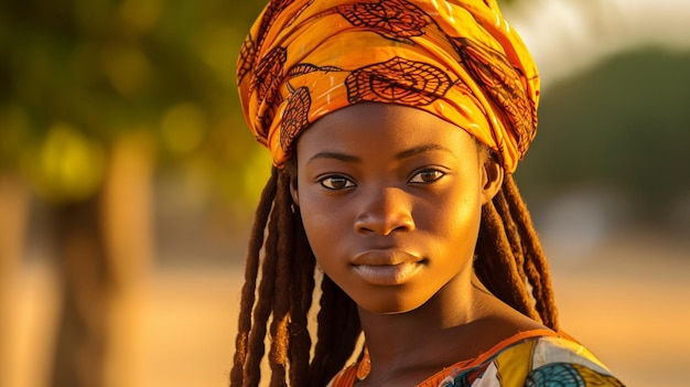 Photo generative ai mucubal tribu tchitundo hulo virei angola et une jeune femme mucubal portant son foulard traditionnel