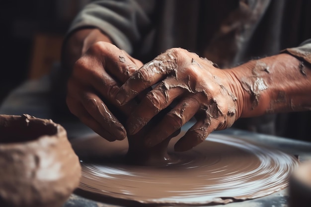 Generative AI Pottery studio artisan business female potter hands holding bol en céramique prêt pour f