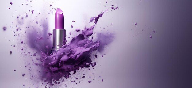 Générative AI Poudre de rouge à lèvres violet éclaboussures et fumée sur fond violet