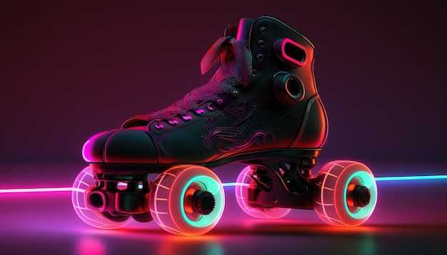 Generative AI Roller skate dans le style cyberpunk disco nostalgique des années 80 des années 90 Veilleuses au néon vibrantes
