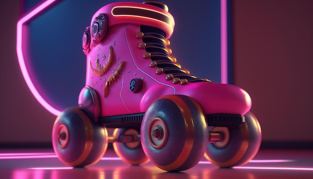 Generative AI Roller skate dans le style cyberpunk disco nostalgique des années 80 des années 90 Veilleuses au néon vibrantes