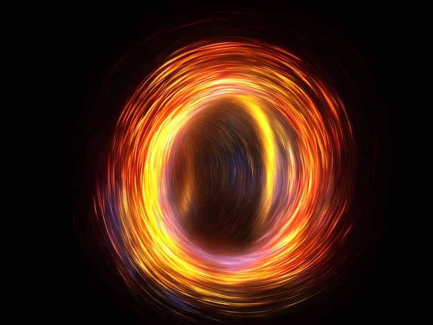 Générative AI Spirale colorée du disque d'accrétion d'un trou noir sur fond sombre