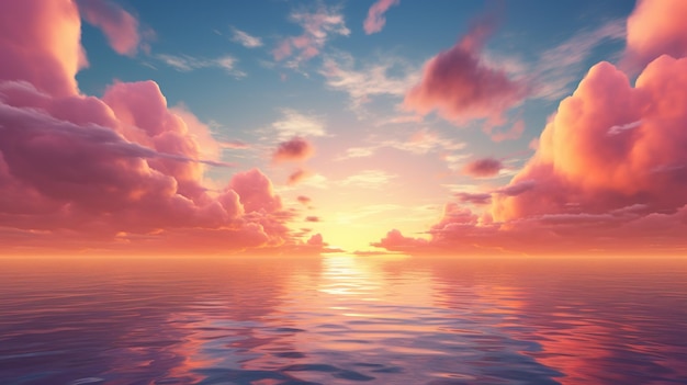 Generative AI Sunset couleurs fantastiques nuages ciel et paysage des couleurs douces et avec des lumières vives