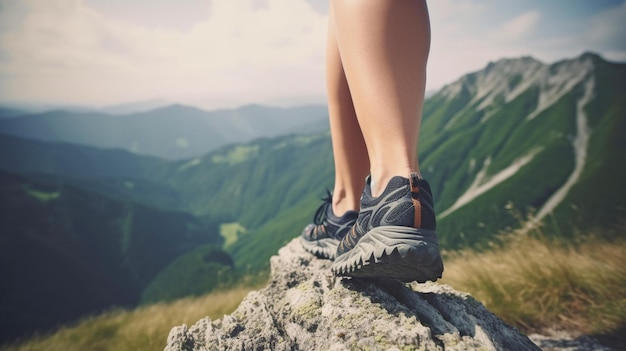 Generative AI Woman Trail Runner's Feet Up Close on Running Sneakers