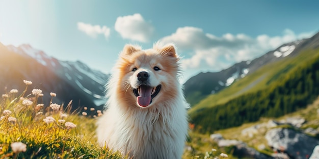Généré par l'IA AI Generative Outdoor nature field meadow animal de compagnie heureux sourire chien