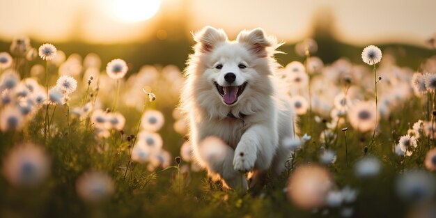 Généré par l'IA AI Generative Outdoor nature field meadow animal de compagnie heureux sourire chien