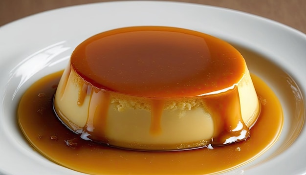 Généré par IA de panna cotta au caramel à la crème de pudding isolé sur une plaque blanche