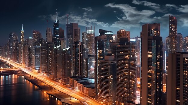 Générer une image du paysage urbain capturant l'horizon de la ville la nuit