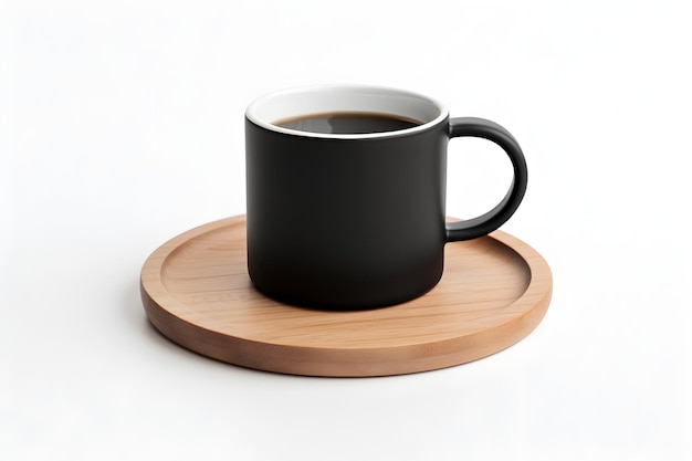 Une généreuse tasse de café sur un plateau en bois