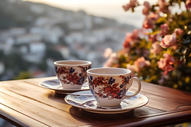 Une généreuse tasse de café sur un plateau en bois