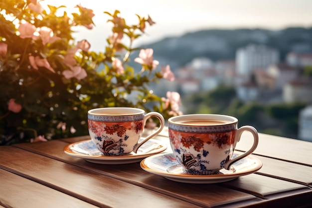 Une généreuse tasse de café sur un plateau en bois