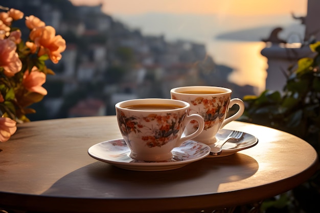 Une généreuse tasse de café sur un plateau en bois