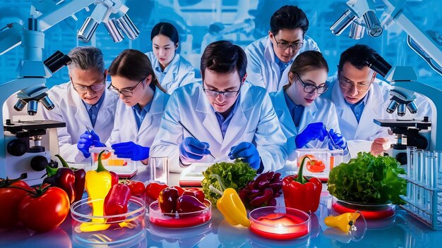 Les généticiens, les biologistes et les scientifiques étudient la structure génétique des légumes.