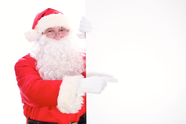 Genre Père Noël pointant en blanc signe vierge, isolé sur fond blanc