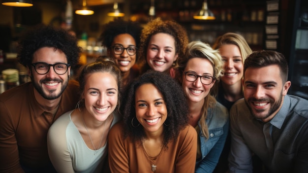 gens d'affaires dans un café Ils regardent la caméra et sourient AI générative