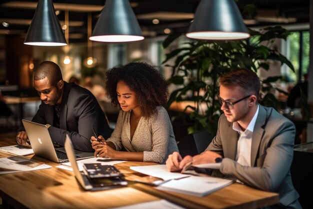 Photo gens d'affaires multiethniques travaillant ensemble au bureau