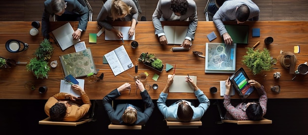 Les gens d'affaires travaillant sur une vue de dessus de bureau