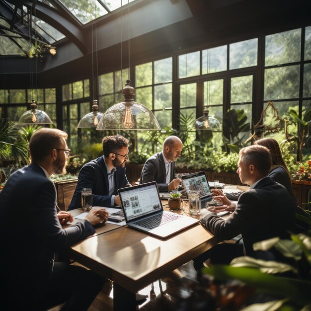 Photo des gens assis à table élaborant un plan d'affaires dans un bureau