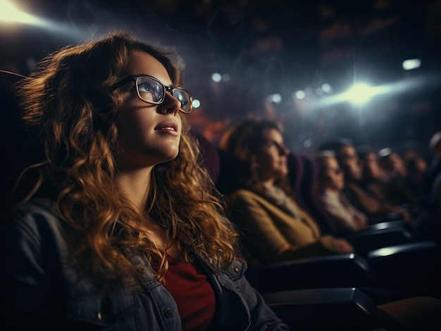 Des gens au cinéma regardent un film.