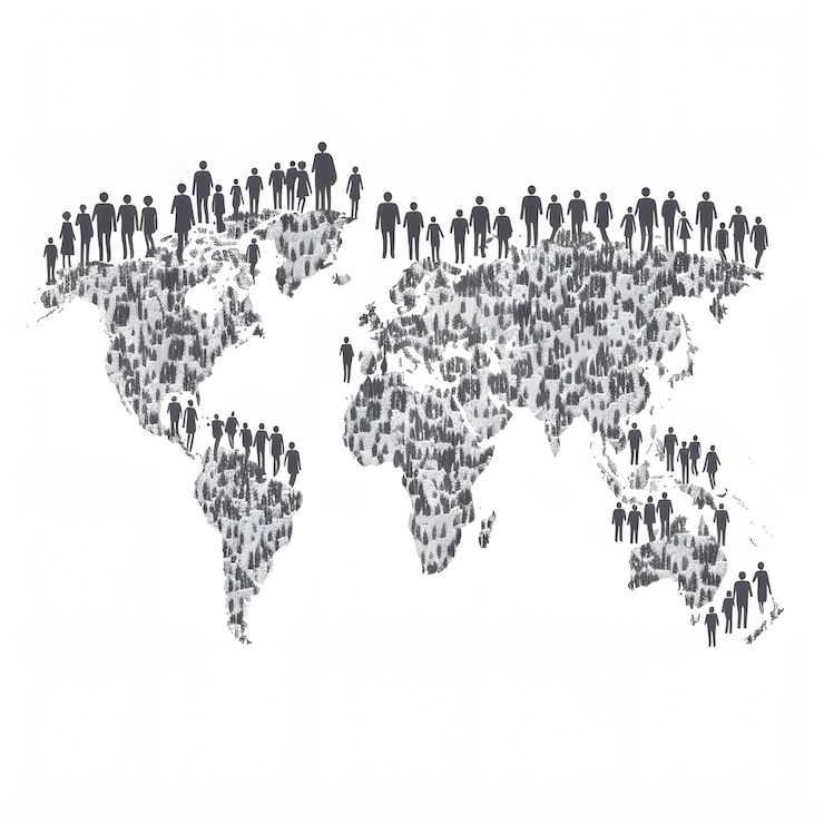 Photo les gens autour de la carte du monde concept de la journée mondiale de la population